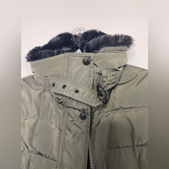 Michael Kors MK Size S Down Puffer Coat Removable Faux Fur Collar Olive Green - Picture 11 of 15